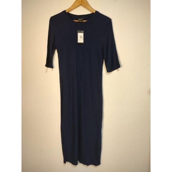 Armani Exchange Navy Blue Round Neck Half Sleeve Midi Bodycon Dress Size Large - Picture 1 of 11